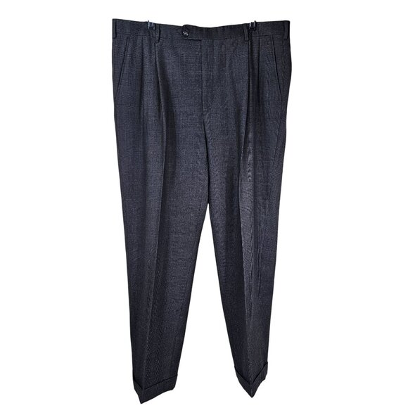 Brooks Brothers Wool-Cashmere Pleated Dress Pants 40x32 Gray Glen Plaid Cuffed - Picture 1 of 15